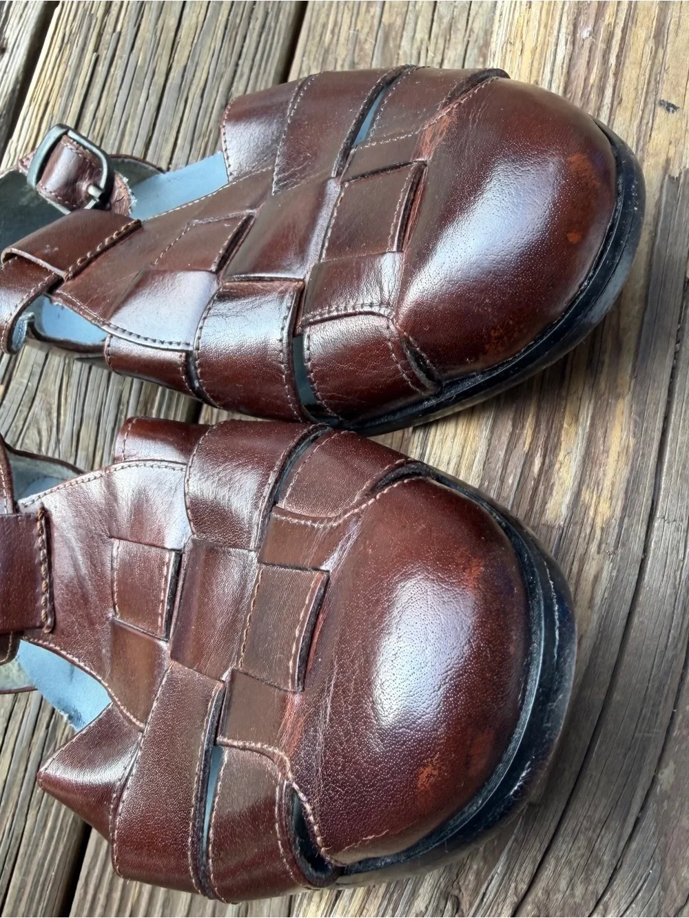 Stacy Adams Brown Leather Fisherman Sandals Men’s Size 10.5M Woven Buckle
